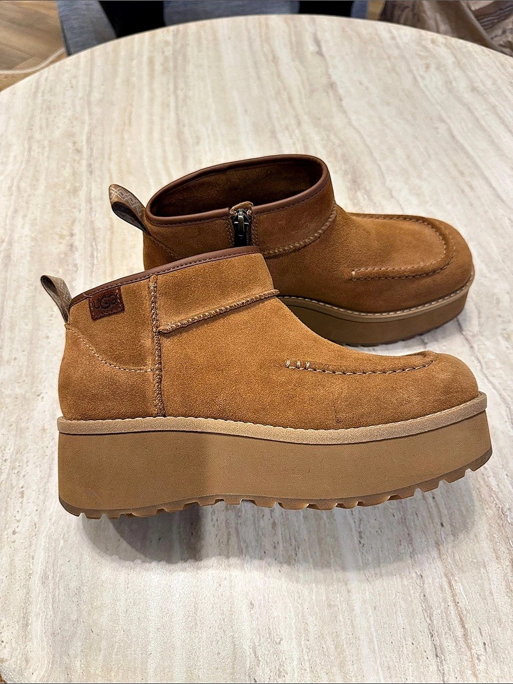 UGG Cityfunc Zip Brown Platform Ankle Boots New